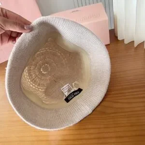 Miu Miu Light Beige Knit Hat with Black Logo Miu Miu | Accessories | Miu Miu Light Beige Knit Hat With  main image 2